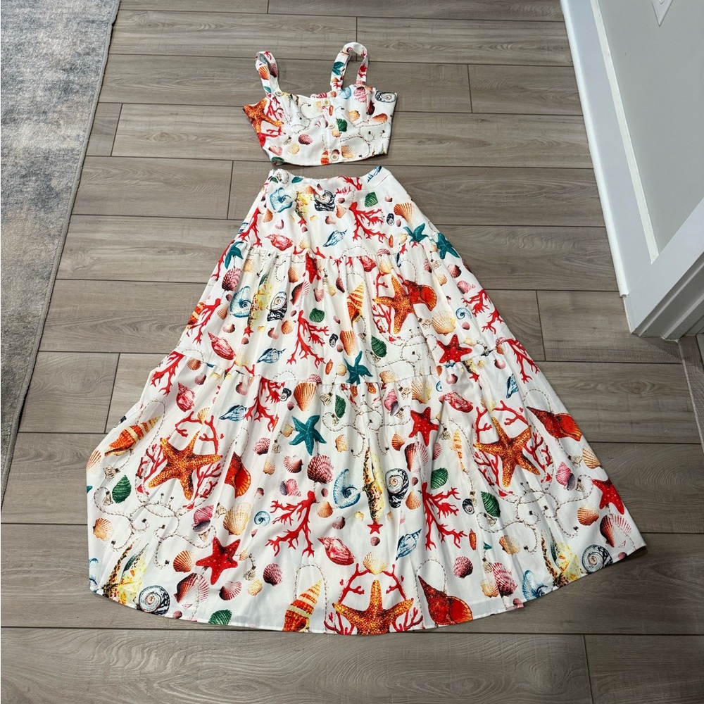 Colorful Sea Life Print Maxi Dress